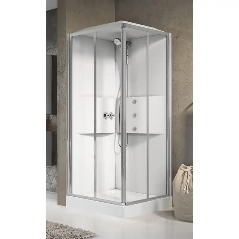 Cabine de douche d‘angle multifonction 90 x 90 version hydromassage 2 portes coulissantes Novellini Media 2.0 A ME2A90T1F-1AB