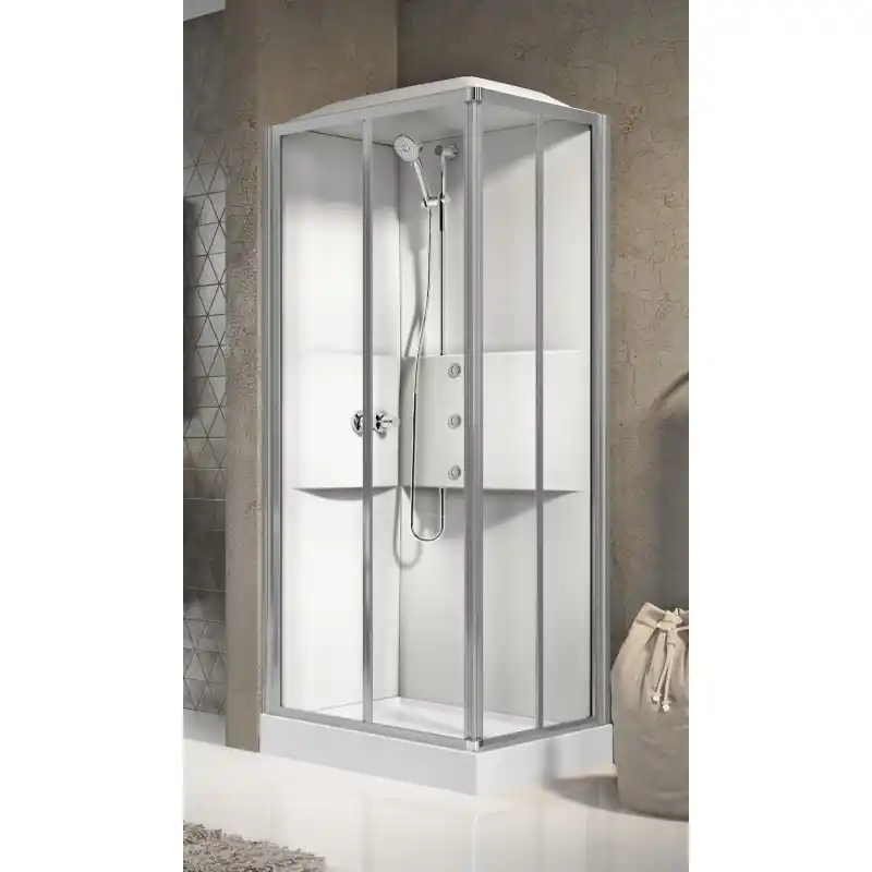 Cabine douche d‘angle multifonction 90 x 70 version hydromassage 2 portes coulissantes Novellini Media 2.0 A ME2A7090T1F-1AB