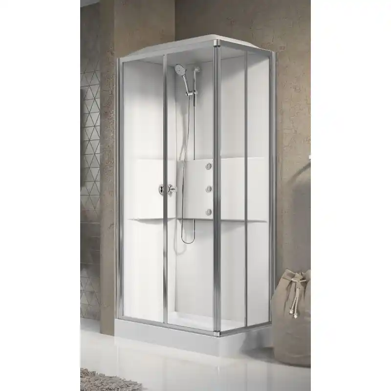 Cabine douche d‘angle multifonction 100 x 70 version hydromassage 2 portes coulissantes Novellini Media 2.0 A ME2A107T1F-1AB