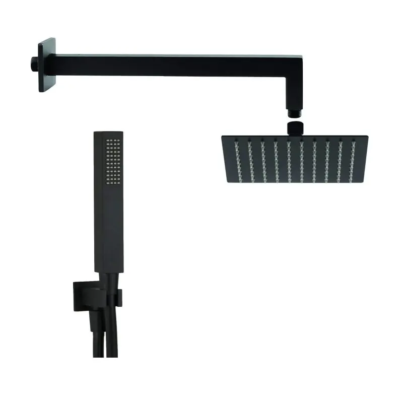 Ensemble de douche complet avec bras et pomme de douche en noir mat KITECMSPH1NO
