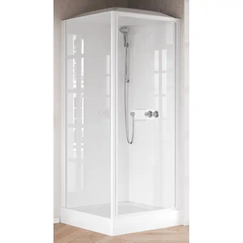 Cabine de douche 80 x 80 ouvrant avec 1 porte battante et 1 porte latérale fixe Novellini Media Glass GF MEGGF80MF-1AA