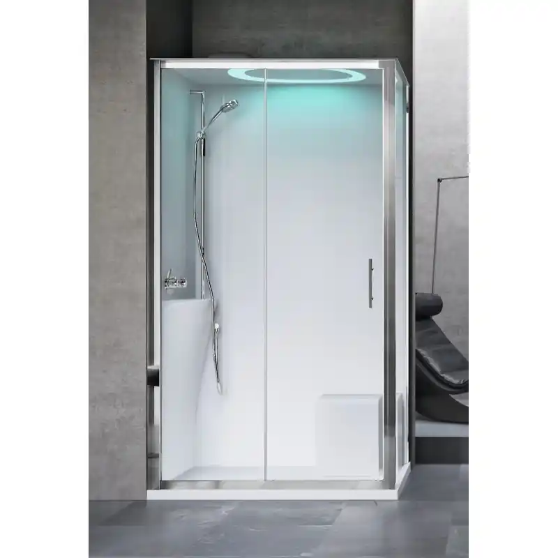 Cabine douche multifonctionnelle 120 x 80 modèle standard version gauche éclairage LED intégré Novellini Eon 2P EON2P120STT-1AB