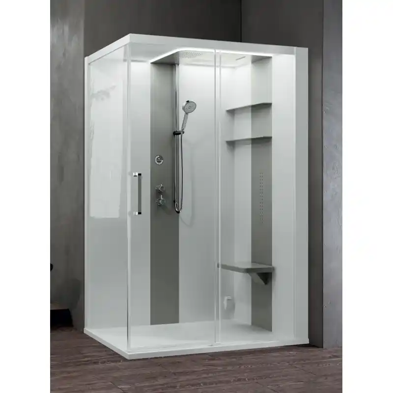 Cabine douche multifonction 140 x 80 version droite 1 porte coulissante et 1 fixe en ligne Novellini Skill 2P SKI2P140DT5-1UN3