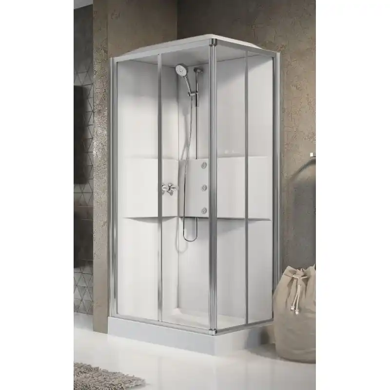 Cabine douche d‘angle multifonction 100 x 80 version hydromassage 2 portes coulissantes Novellini Media 2.0 A ME2A100T1F-1AB