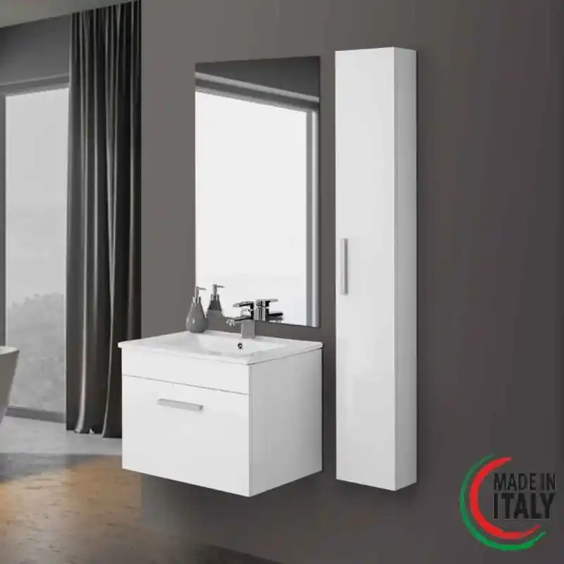 Meuble de salle de bain suspendu blanc brillant Feridras show 60