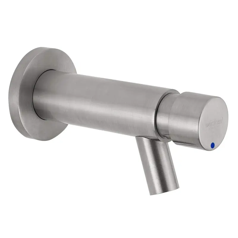 Robinet pour lavabo mural avec arrêt temporisé et commande par bouton poussoir Idral Inox 08400