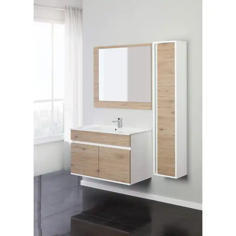Meuble de salle de bain suspendu 90 cm avec portes en chêne Feridras Fabula 801012