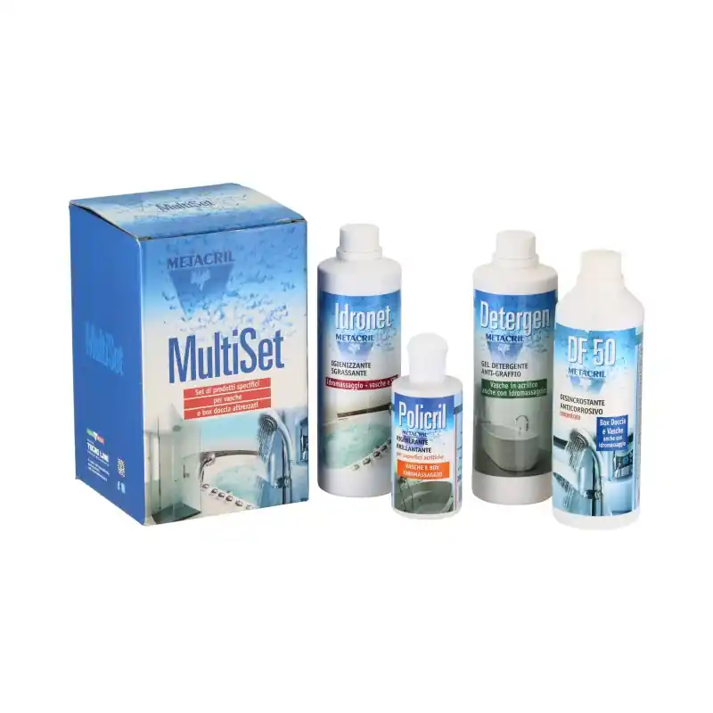 MultiSet avec kit de produits spécifiques pour le nettoyage des baignoires et cabines de douche Metacril Tecno Line 020 00001