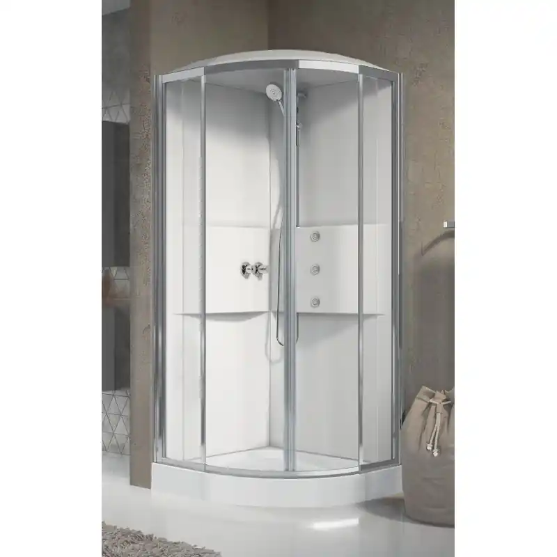 Cabine douche multifonction semi-circulaire hydromassage 90 x 90 2 portes coulissantes Novellini Media 2.0 R ME2R90T1F-1AB