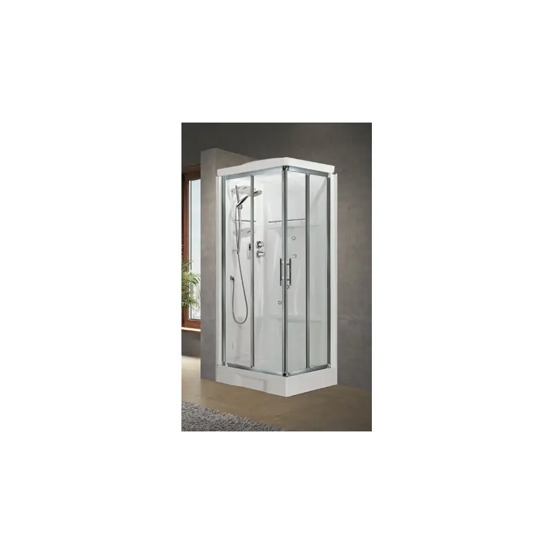 Cabine douche multifonction 80 x 80 version Hammam 2 portes coulissantes et 2 portes fixes Novellini New Holiday A NNHA80T19N-1B