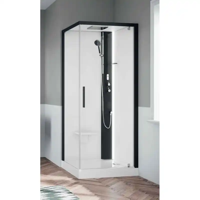 Cabine de douche 80 x 80 modèle standard version droite 1 porte battante Novellini Glax 1 G+F G21GF80DTF-1HH