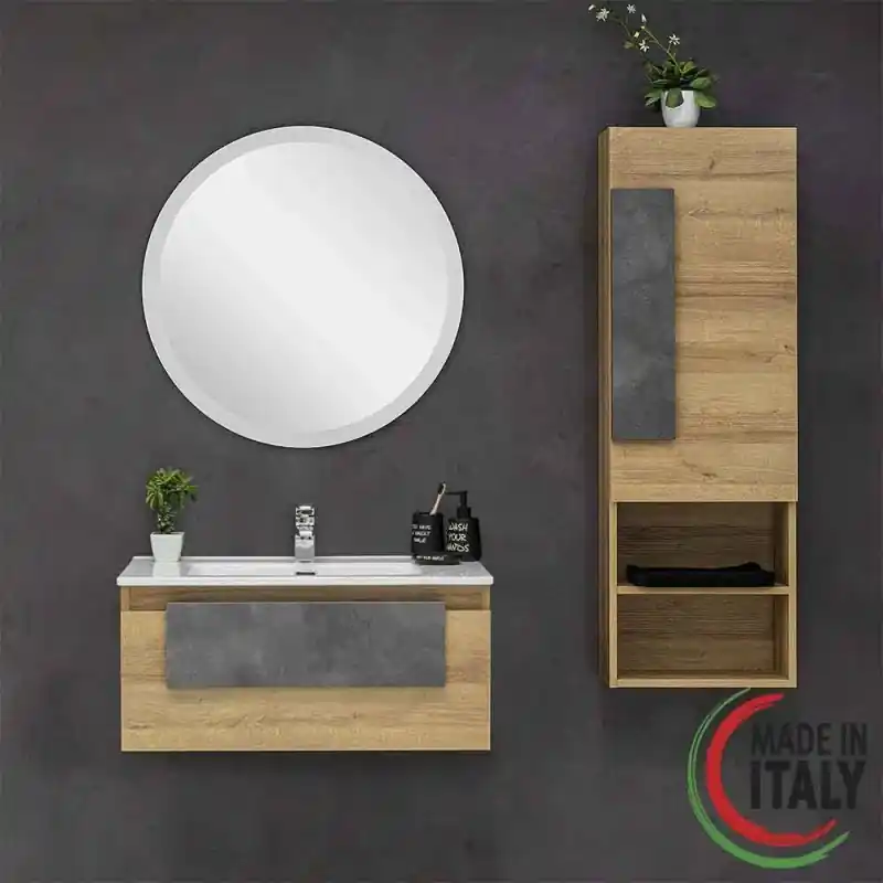 Composition de salle de bain 80 cm avec tiroir simple et élément mural Feridras Urban 804003