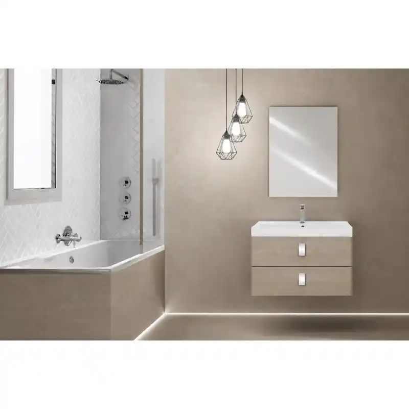 Meuble salle de bains suspendu 75 x 51 x 47 chêne clair avec vasque céramique et miroir rectangulaire Feridras Bravo 75 606059