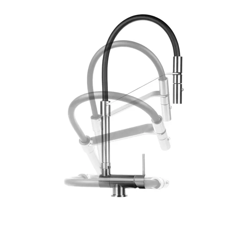 Mélangeur d‘évier de cuisine bec rabattable acier brossé Gattoni Rubinetterie 6015065NS