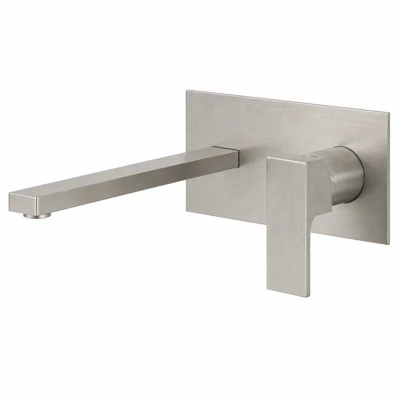 Mitigeur lavabo mural en acier brossé avec plaque Gattoni SQUARE 2540/25NS