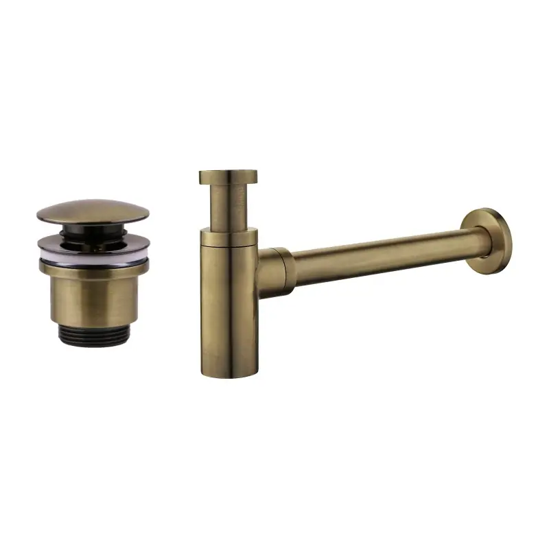Ensemble vidage et siphon bronze antique modèle rond Damast KITSCA3