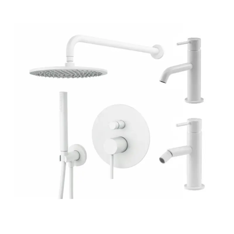 Ensemble mitigeur lavabo, mitigeur bidet et kit douche en blanc mat Gattoni Easy KITEASYBO4