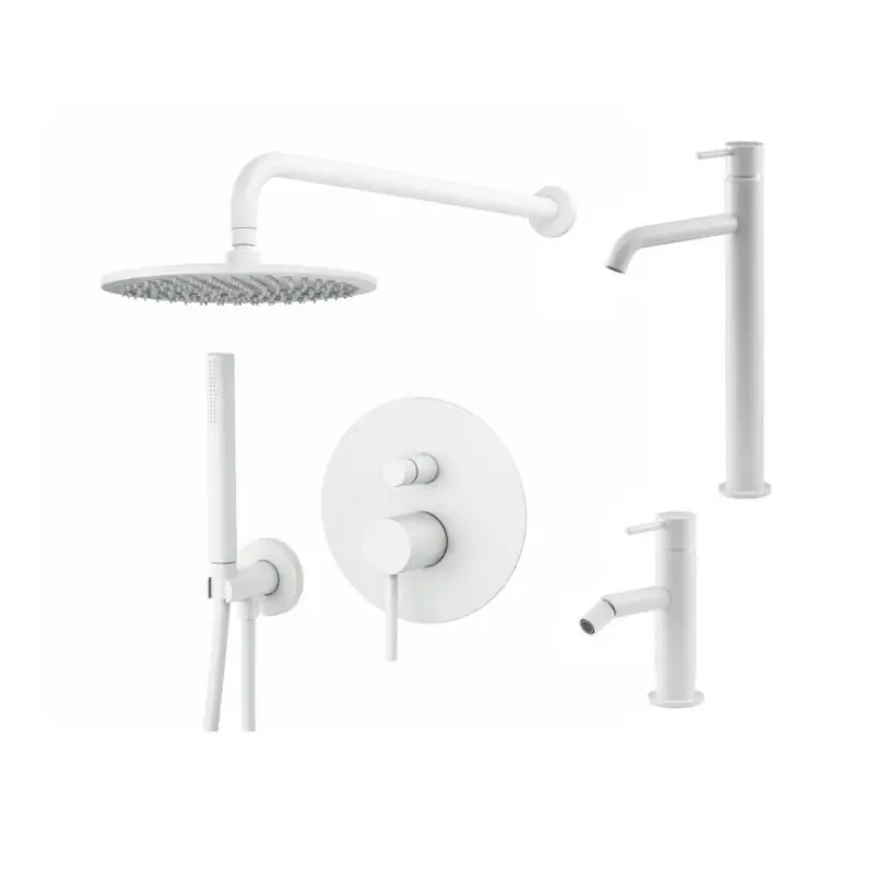 Ensemble mitigeur lavabo haut, mitigeur bidet et kit douche en blanc mat Gattoni Easy KITEASYBO5