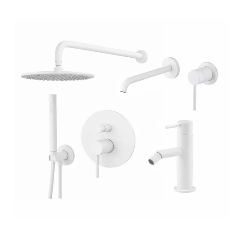 Ensemble mitigeur lavabo mural, mitigeur bidet et kit douche en blanc mat Gattoni Easy KITEASYBO6