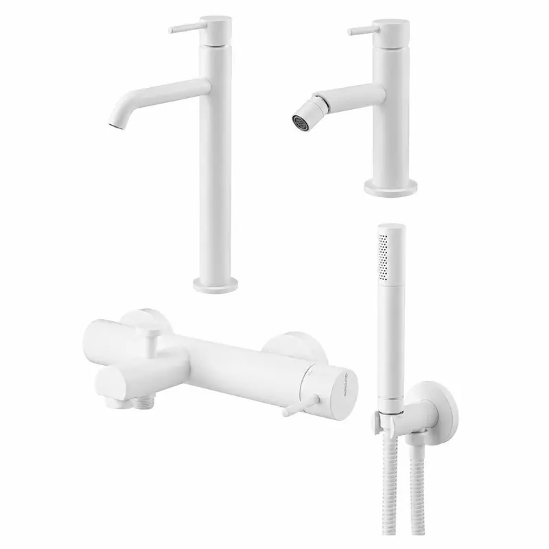 Ensemble mitigeur lavabo haut, mitigeur bidet et kit baignoire en blanc mat Gattoni Easy KITEASYBO8