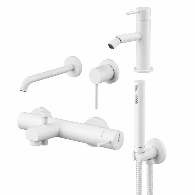 Ensemble mitigeur lavabo mural, mitigeur bidet et kit baignoire en blanc mat Gattoni Easy KITEASYBO9