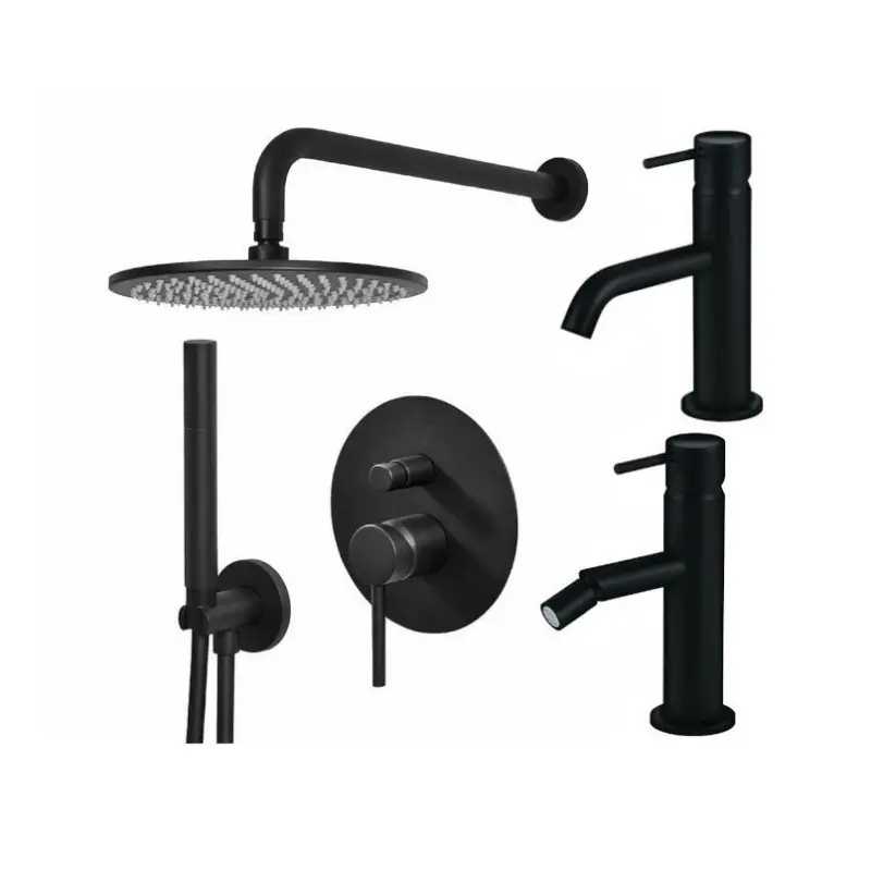 Ensemble mitigeur lavabo, mitigeur bidet et kit douche en noir mat Gattoni Easy KITEASYNO4