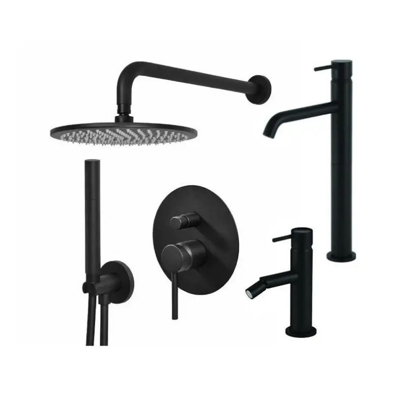 Ensemble mitigeur lavabo haut, mitigeur bidet et kit douche en noir mat Gattoni Easy KITEASYNO5