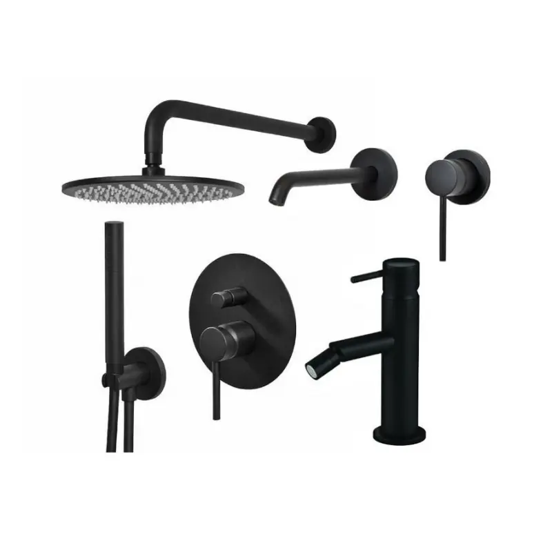 Ensemble mitigeur lavabo mural, mitigeur bidet et kit douche en noir mat Gattoni Easy KITEASYNO6