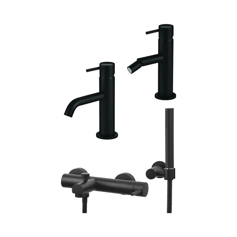 Ensemble mitigeur lavabo, mitigeur bidet et kit baignoire en noir mat Gattoni Easy KITEASYNO7