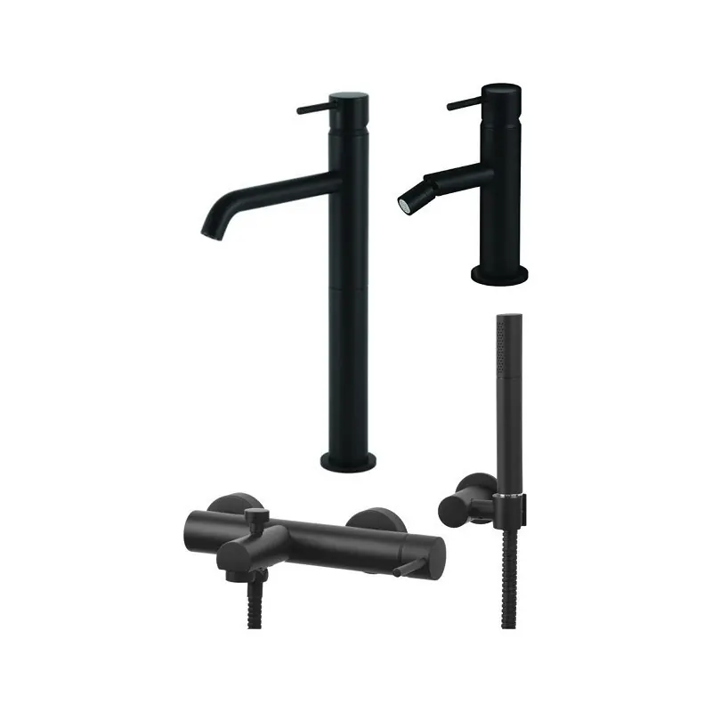 Ensemble mitigeur lavabo haut, mitigeur bidet et kit baignoire en noir mat Gattoni Easy KITEASYNO8