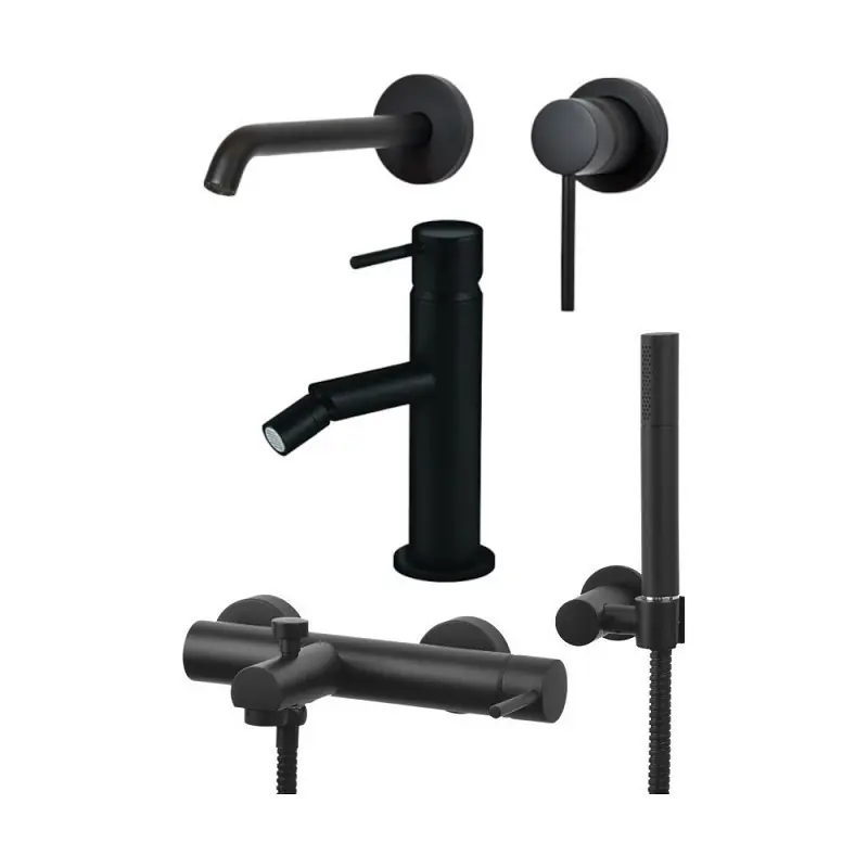 Ensemble mitigeur lavabo mural, mitigeur bidet et kit baignoire en noir mat Gattoni Easy KITEASYNO9