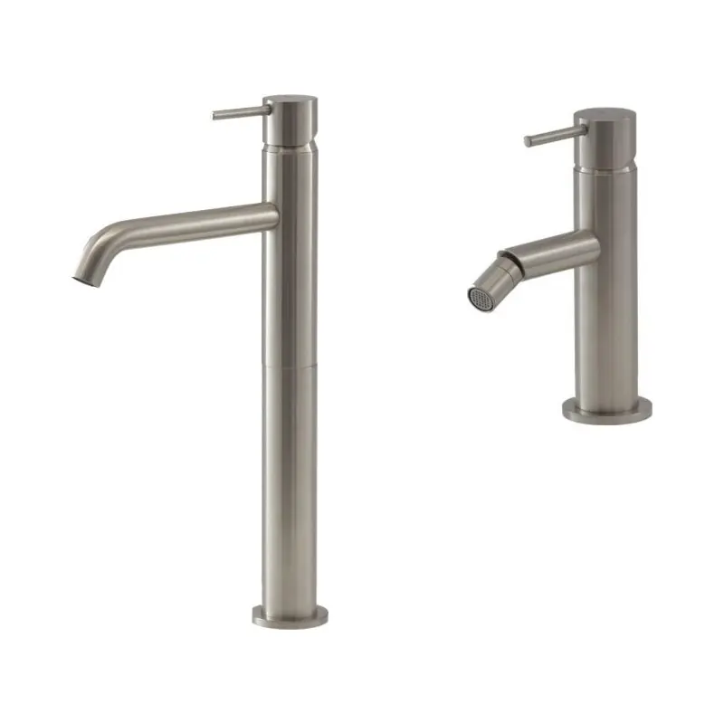 Mitigeur lavabo haut et bidet couleur acier brossé Gattoni Easy KITEASY2NS