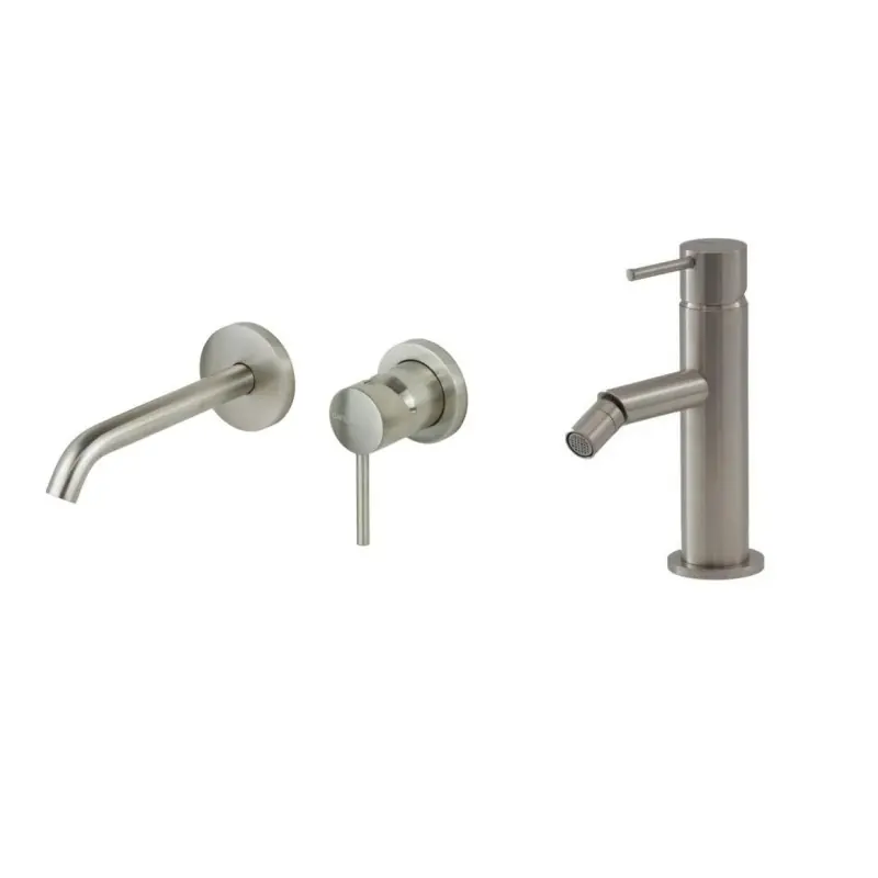 Mitigeur lavabo mural et bidet couleur acier brossé Gattoni Easy KITEASY3NS