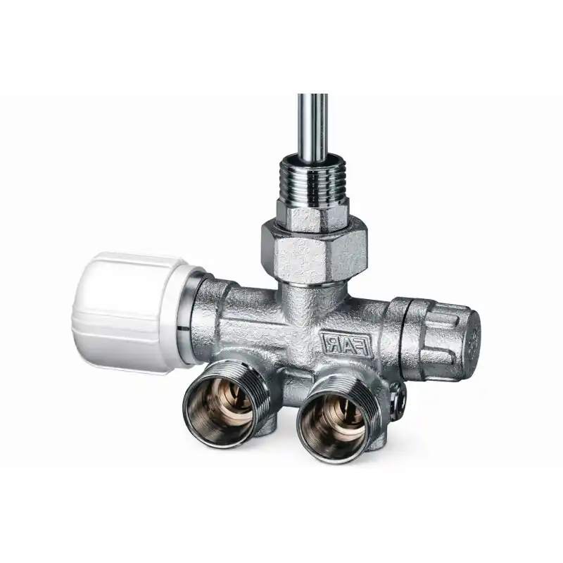 Vanne mono-bitube thermostatisable équerre droite chromée avec queue et écrou FAR1436