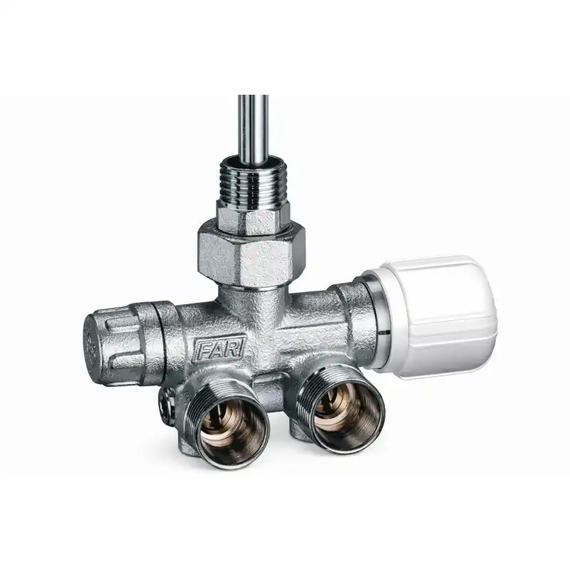 Vanne mono-bitube thermostatisable équerre gauche chromée avec queue et écrou FAR1437