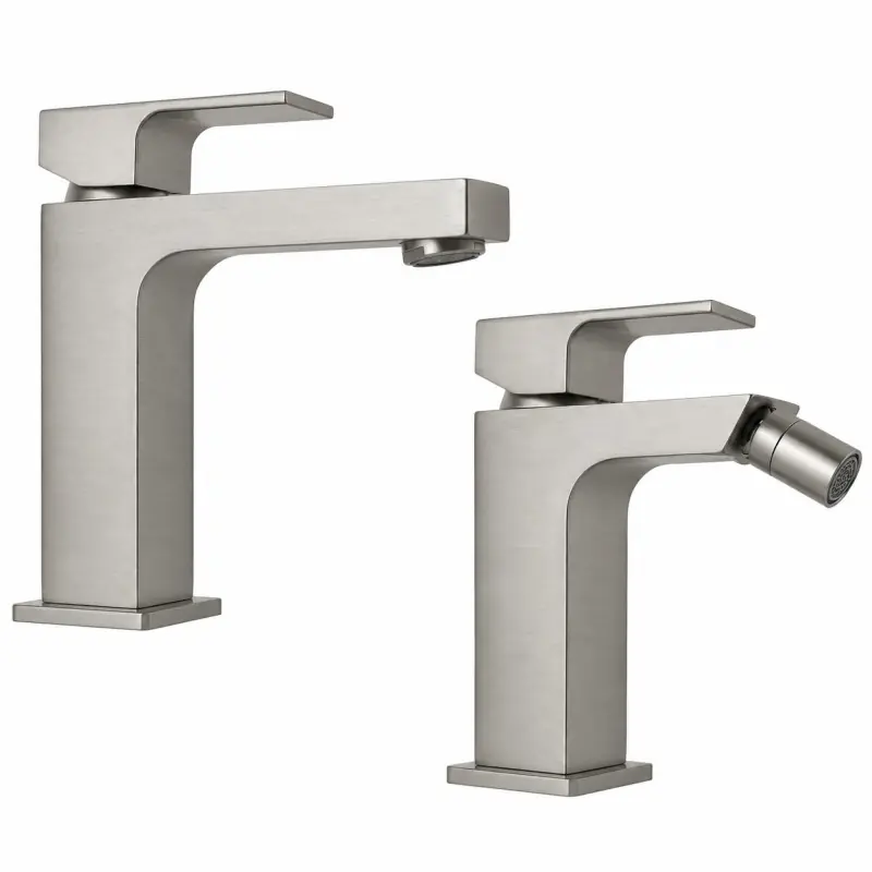 Ensemble mitigeur lavabo et bidet couleur nickel brossé Gattoni SQUARE KITSQUARENS1