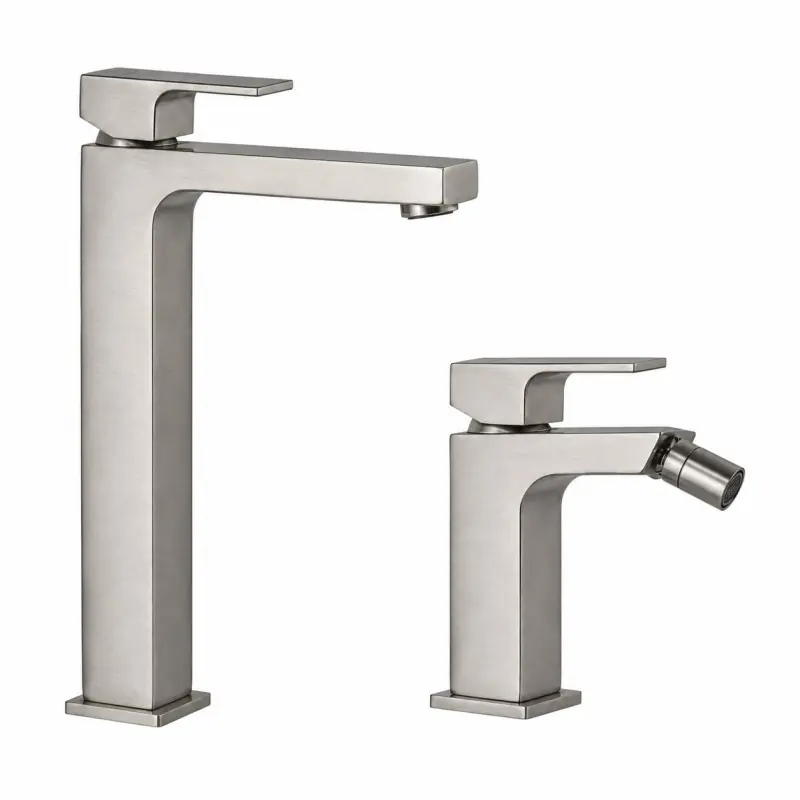 Ensemble mitigeur lavabo et bidet haut de couleur nickel brossé Gattoni SQUARE KITSQUARENS2