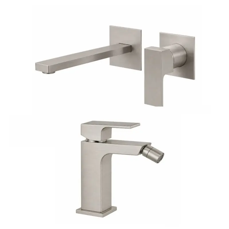 Ensemble lavabo et bidet mural de couleur nickel brossé Gattoni SQUARE KITSQUARENS3