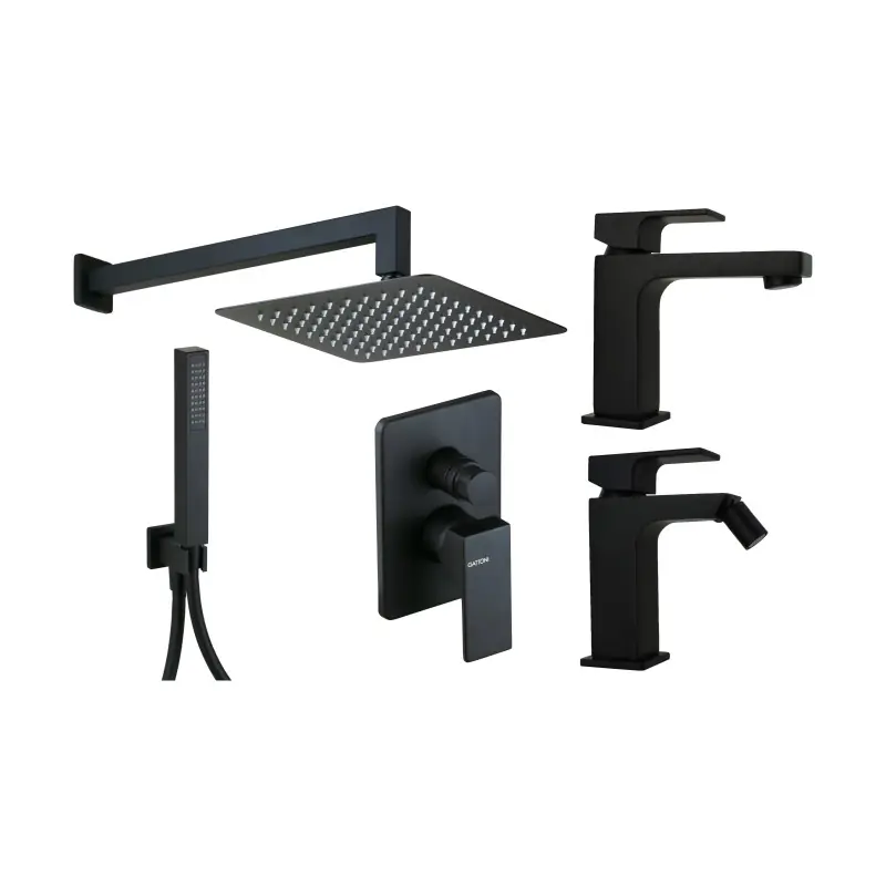 Ensemble mitigeur pour lavabo, bidet et kit de douche en noir mat Gattoni SQUARE KITSQUARENO4