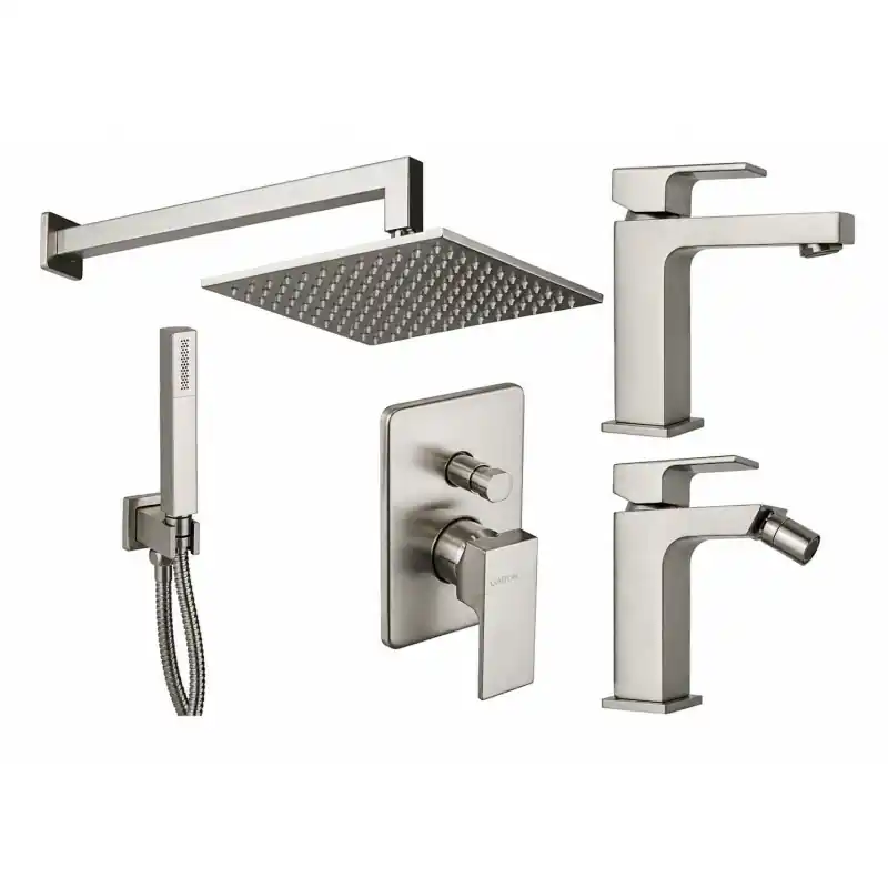 Ensemble mitigeur lavabo, mitigeur bidet et kit douche couleur nickel brossé Gattoni SQUARE KITSQUARENS4