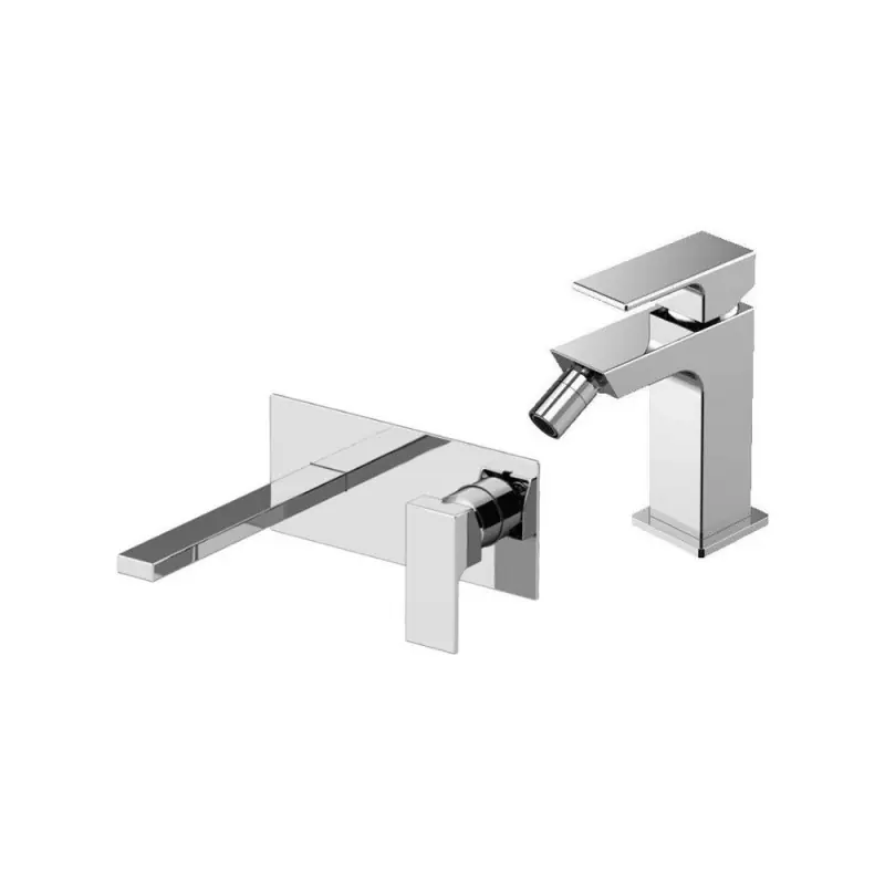 Mitigeur lavabo mural avec plaque et bidet en chrome Gattoni SQUARE KITSQUAREC04