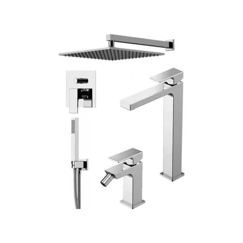 Ensemble mitigeur lavabo haut, bidet et kit douche en chrome Gattoni SQUARE KITSQUAREC06