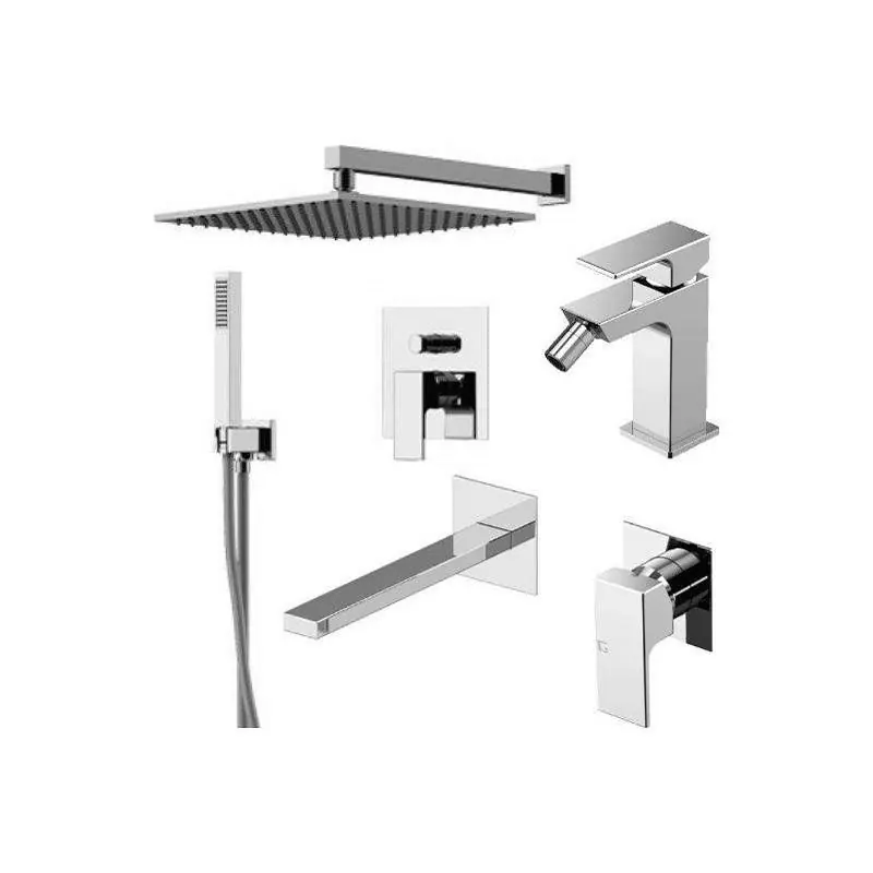 Ensemble mitigeur lavabo mural, bidet et kit douche en chrome Gattoni SQUARE KITSQUAREC07