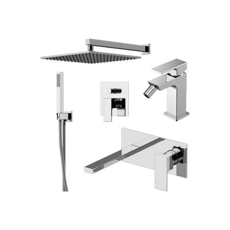Ensemble mitigeur lavabo mural avec plaque, bidet et kit douche en chrome Gattoni SQUARE KITSQUAREC08