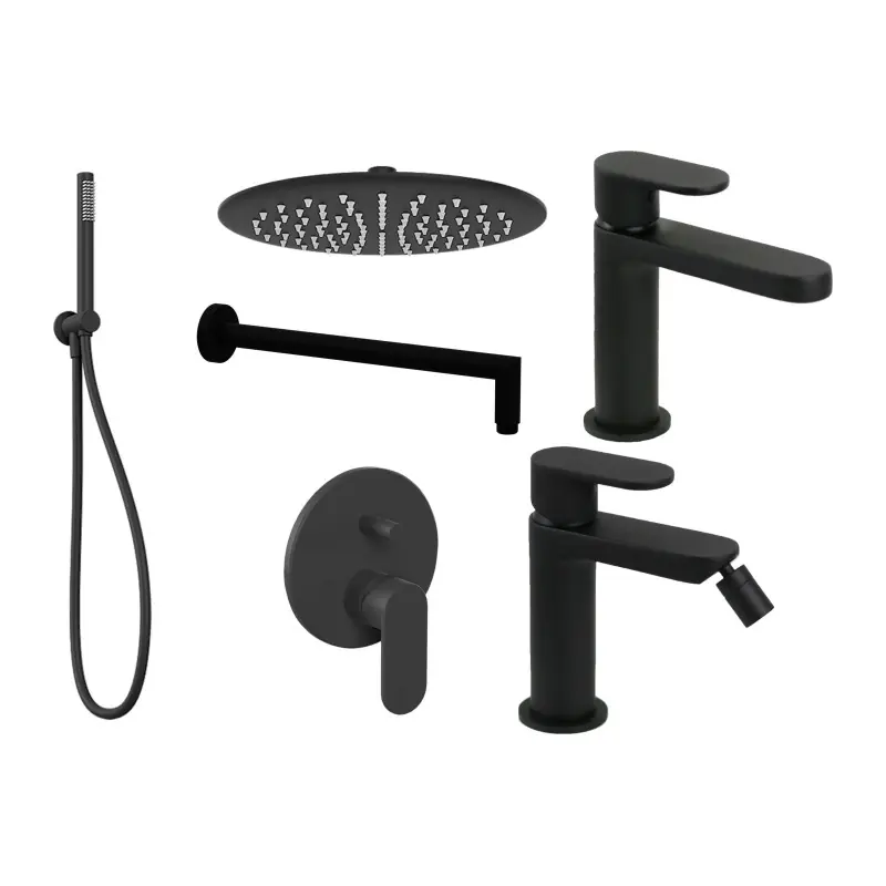 Composition de salle de bain avec kit de douche noir mat Ercos Versilia KITVERSILIA4NO