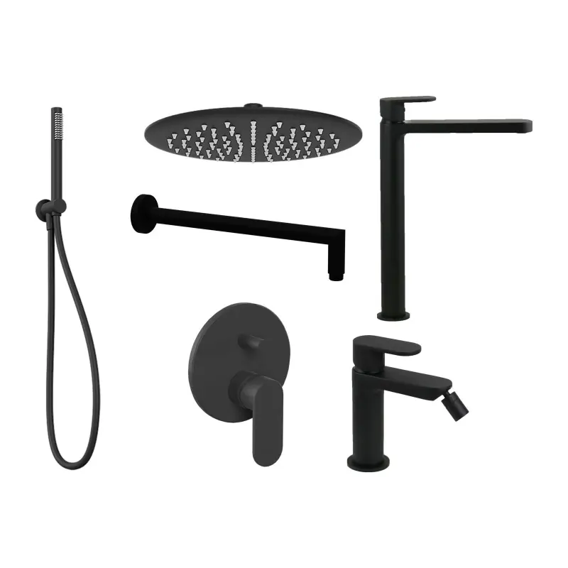 Kit de salle de bain complet en finition noir mat Ercos Versilia KITVERSILIA5NO
