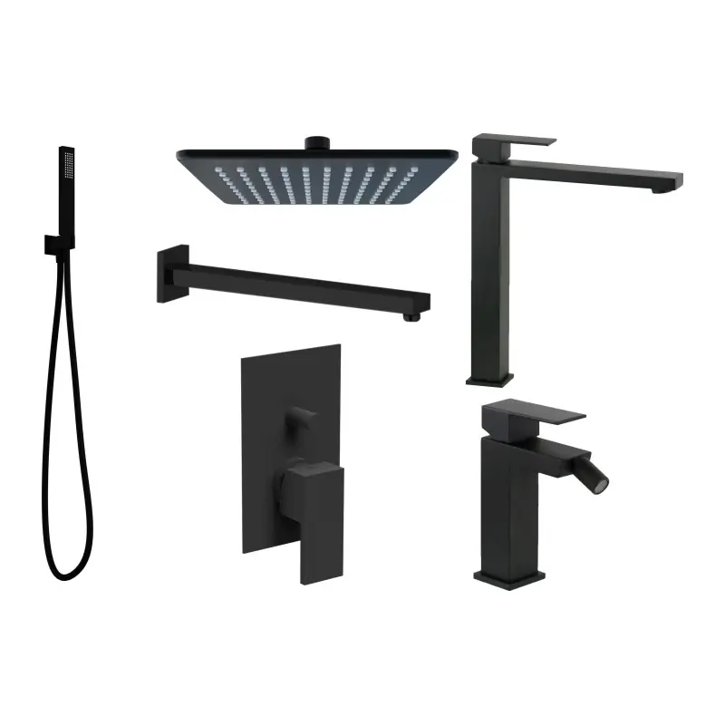 Kit salle de bain complet modèle carré en finition noir mat Ercos Italia R KITITALIAR5NO
