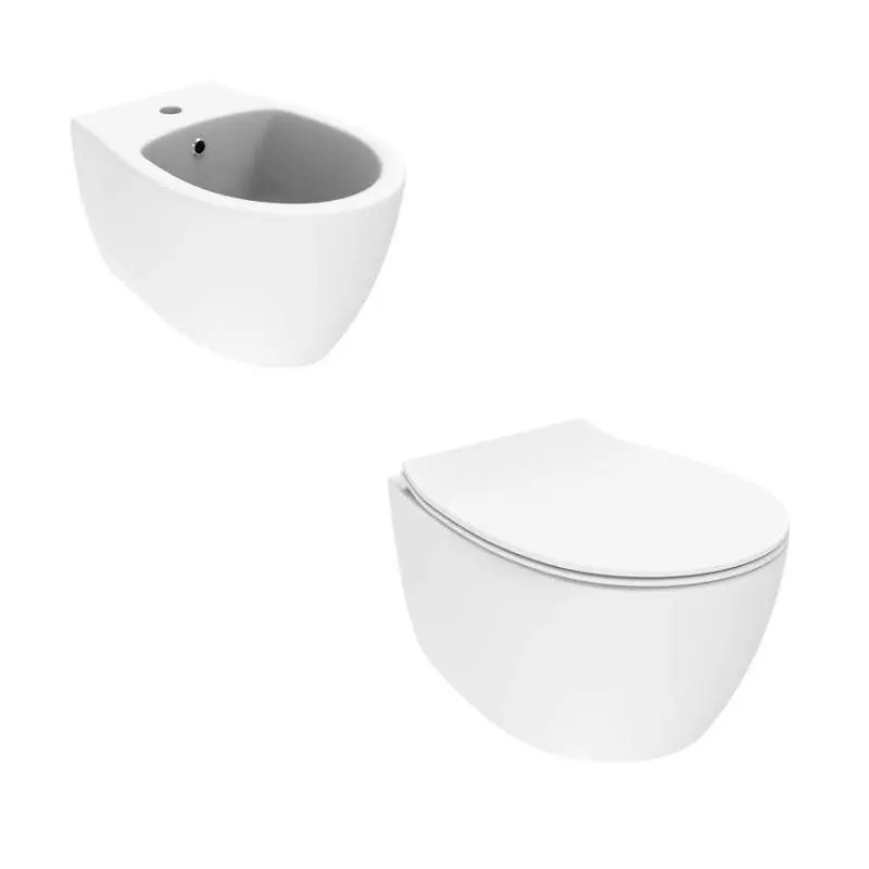 Kit WC et bidet suspendu blanc mat sans rebord avec une profondeur de 51 cm Ercos Kite KITKITEBO2