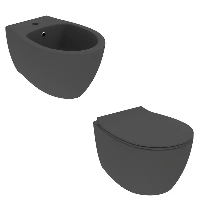 Paire de wc et bidet suspendus noir mat taille 51 cm Ercos Kite KITKITENO2
