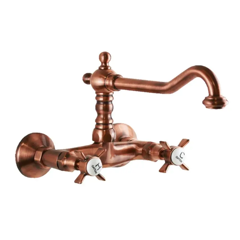 Robinet de cuisine en cuivre antique à double commande avec bec haut Gattoni London 1706117R0